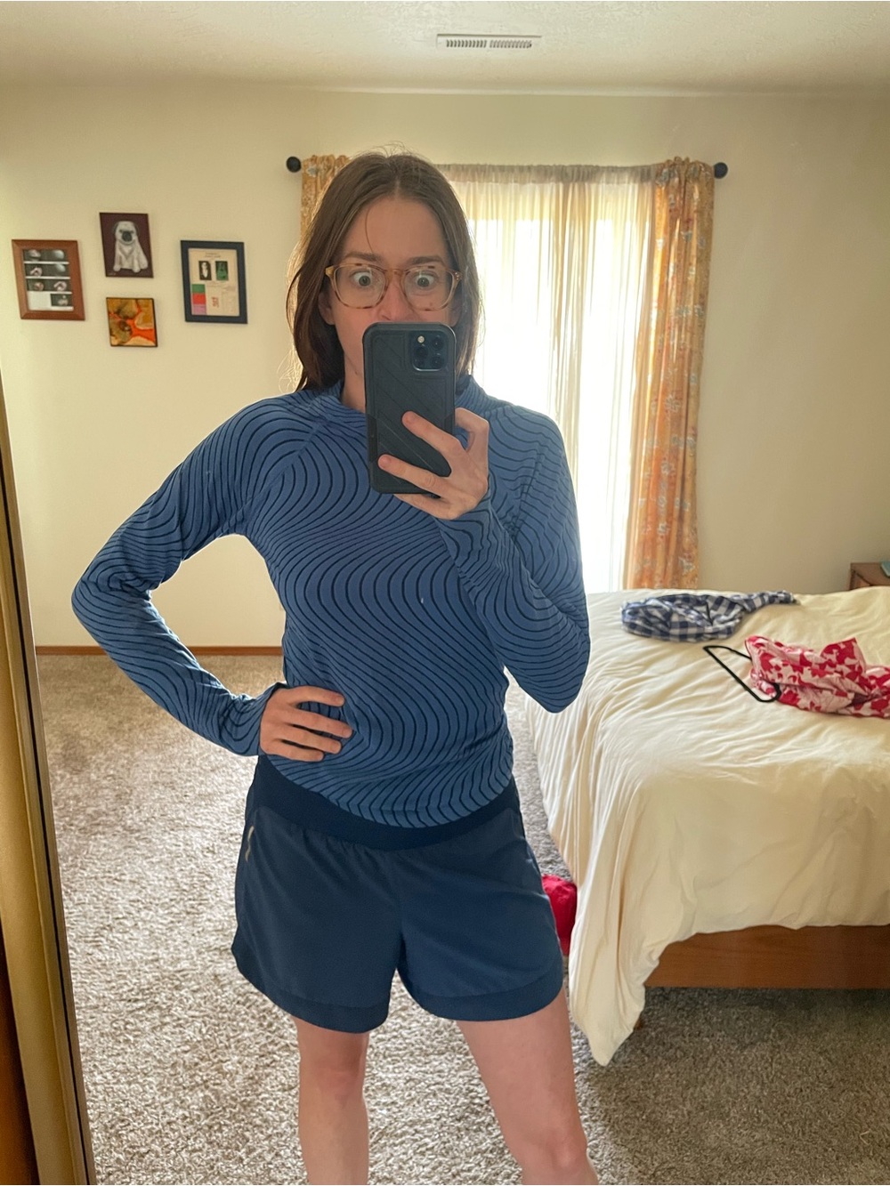 Athleta Blue Long-Sleeve Crew Tee with Wave Print
